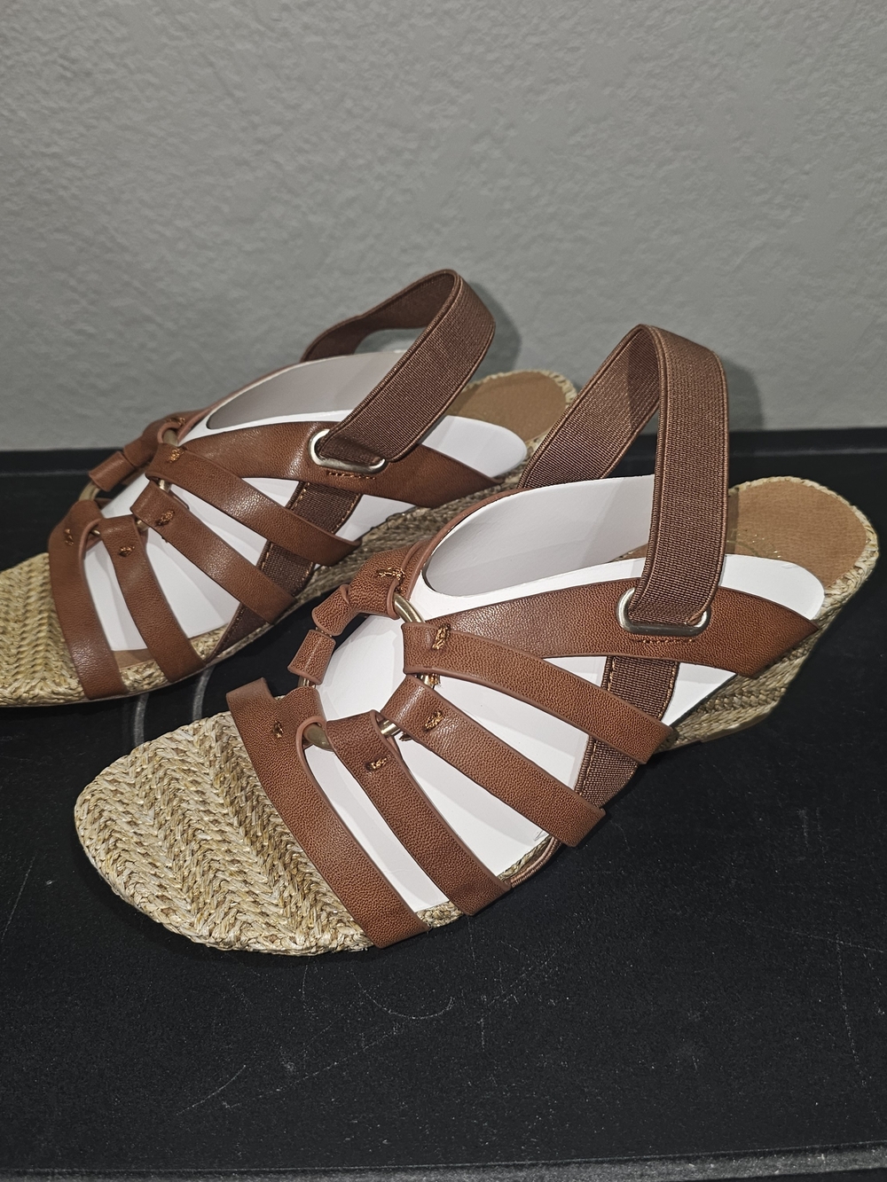 White Mountain Brown Strappy Wedge Sandals